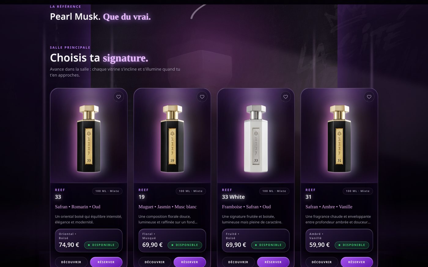 Capture du catalogue produits du projet La Cité du Parfum